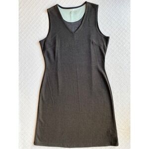 Horny Toad Tomboy V-Neck Sleeveless Flexcel Dress Micro Stripe Brown Gray Large